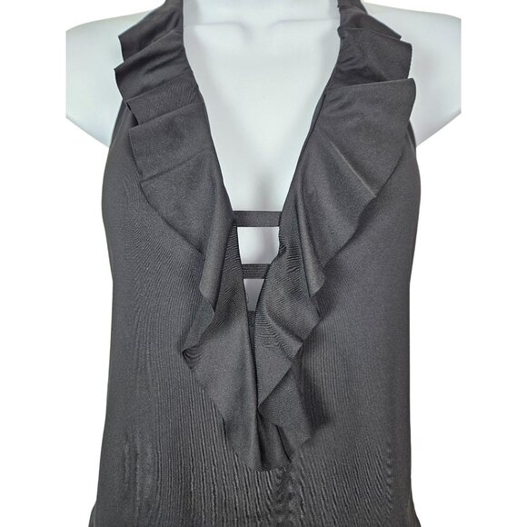 Kona Sol Womens Black Ruffled Halter Tankini Swim Top Strappy Front Size M 8-10 - Picture 5 of 9